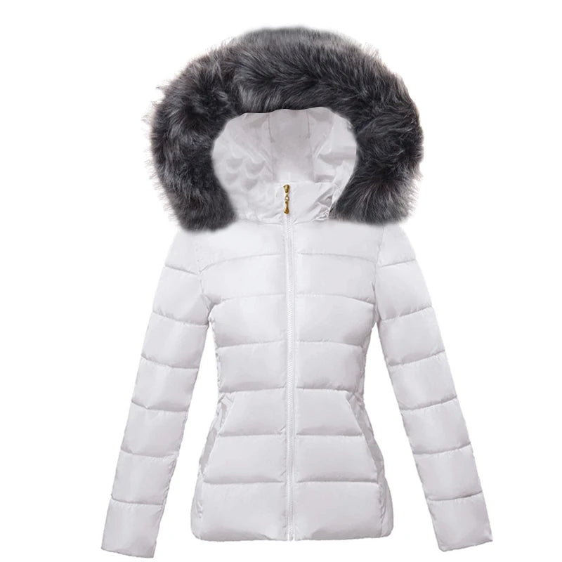 Hooded Faux Fur Parkas Dam Dunjacka Kort Parkas S-6XL - 24 Timmar Deals