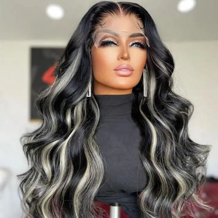 Glueless Human Wigs Vietnamese Human Raw Hair Mix Ombre Grey Swiss Lace Body Deep Wave Styles - 24 Timmar Deals
