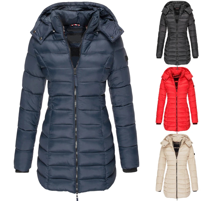 Vinterjackor med dragkedja Huva Vadderade jackor i bomull Långärmad varm kappa Slim Parka Ytterkläder - 24 Timmar Deals