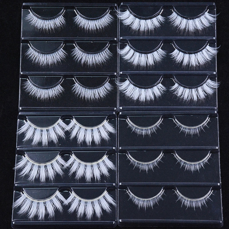 3 Pairs White Eyelashes Fluffy Lace Colored False Lashes - 24 Timmar Deals