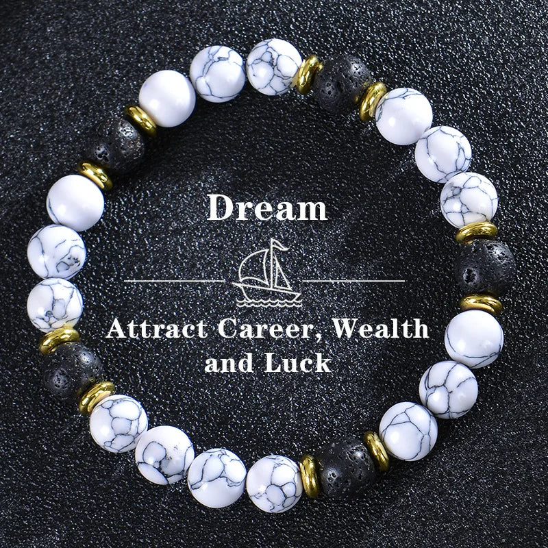 Handmade 8mm White Howlite Lava Stone Beaded Bracelet - 24 Timmar Deals