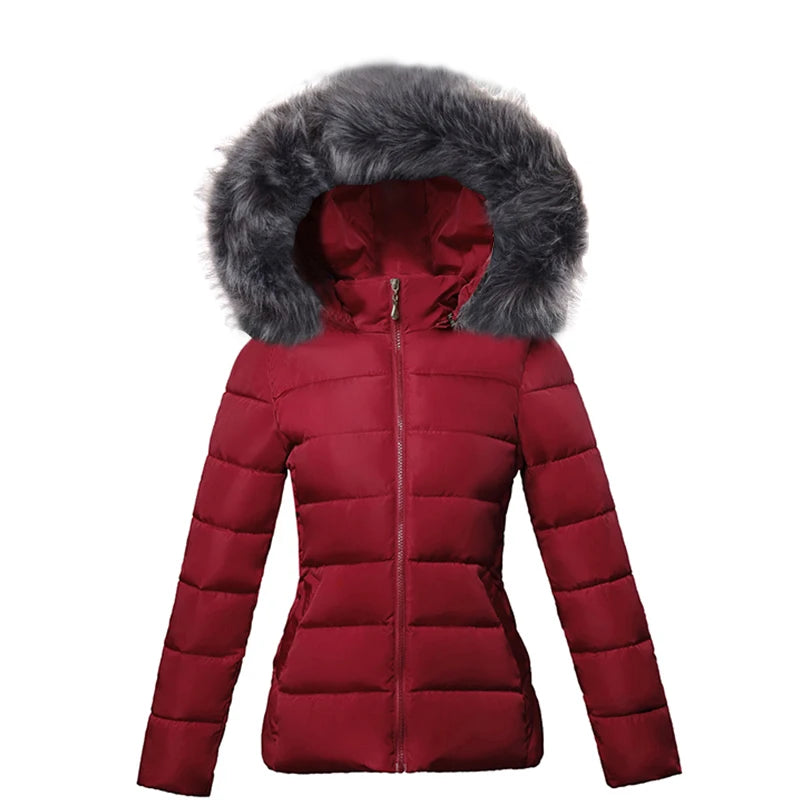 Hooded Faux Fur Parkas Dam Dunjacka Kort Parkas S-6XL - 24 Timmar Deals