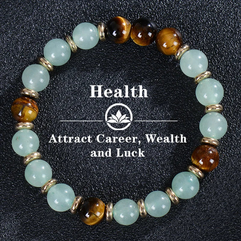 8mm Green Aventurine Tiger Eye Stone Bracelet Natural Stone Beaded Health Bracelet Attract Career Wealth Luck - 24 Timmar Deals