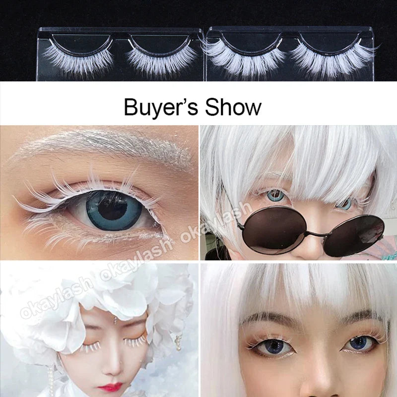 3 Pairs White Eyelashes Fluffy Lace Colored False Lashes - 24 Timmar Deals