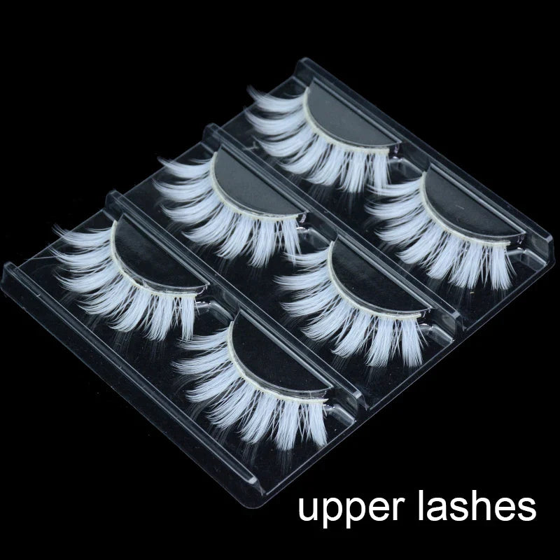 3 Pairs White Eyelashes Fluffy Lace Colored False Lashes - 24 Timmar Deals