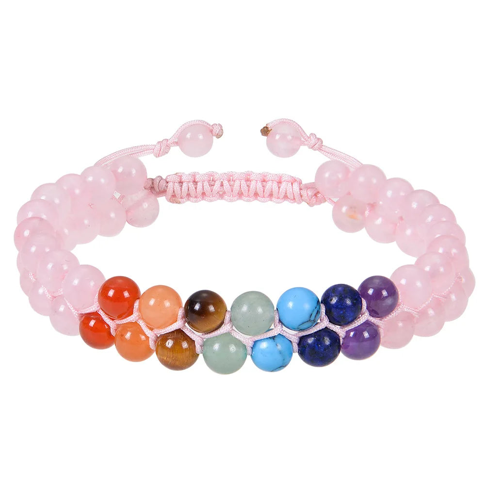 6mm Natural Double Layer Bracelet Adjustable Seven Color Stone Handmade  Pink crystal bracelet