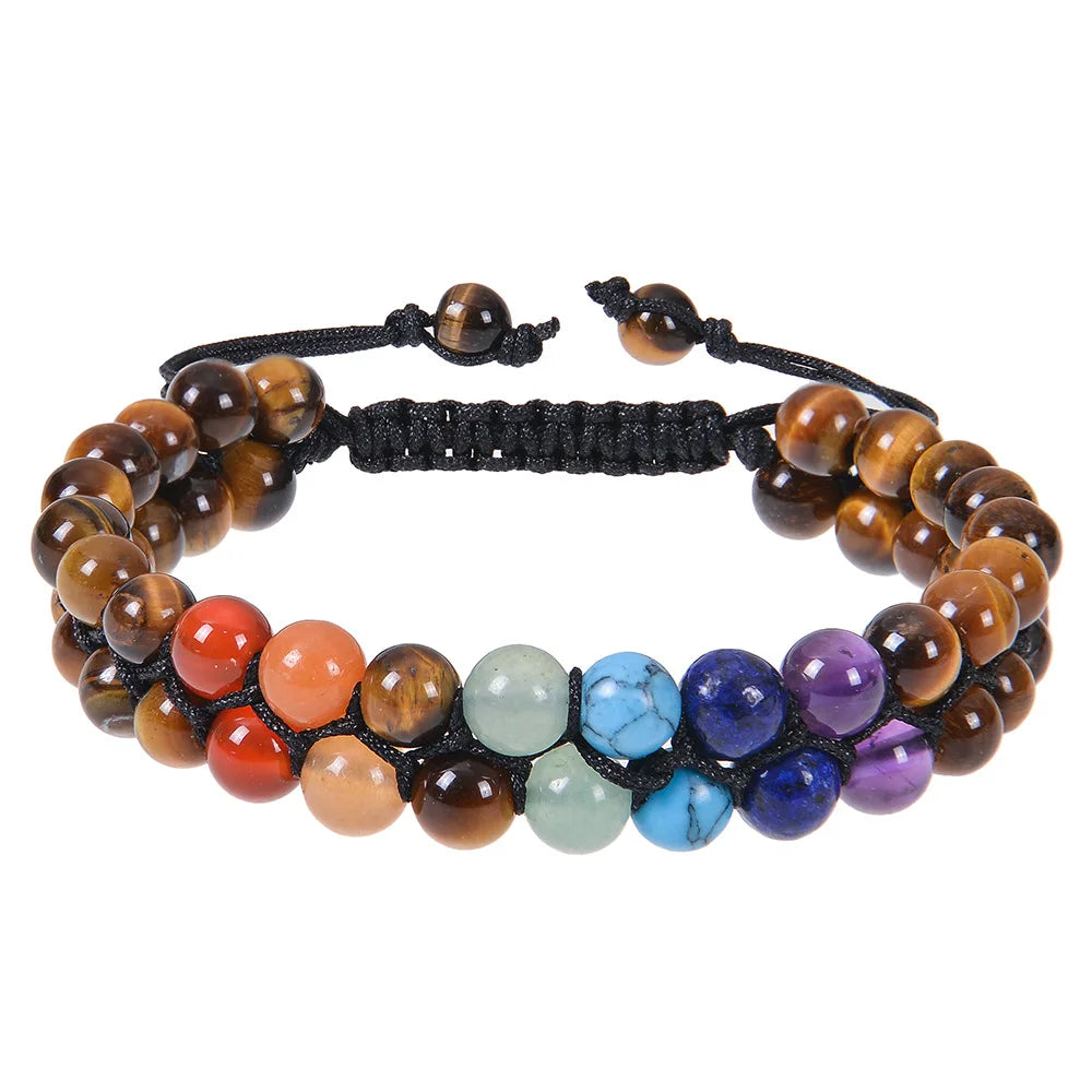 6mm Natural Double Layer Bracelet Adjustable Seven Color Stone Handmade  Tiger eye bracelet