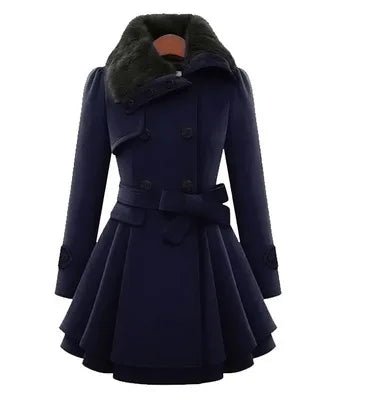 Lång Sherparock i ull Dubbelknäppt vadderad kashmirkappa England Style Trench - 24 Timmar Deals