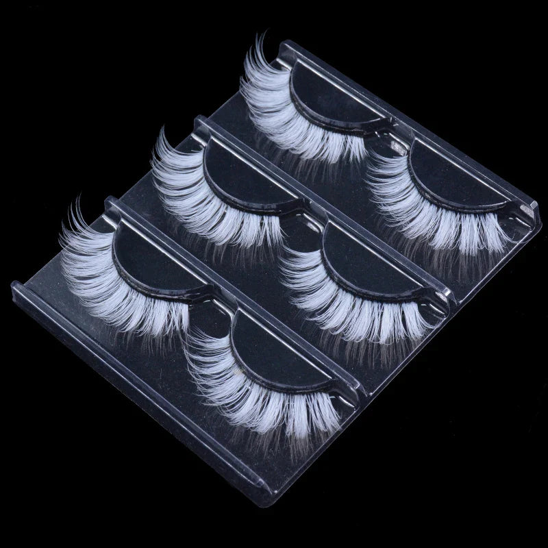 3 Pairs White Eyelashes Fluffy Lace Colored False Lashes - 24 Timmar Deals