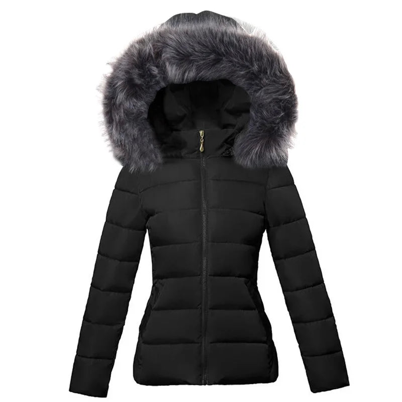 Hooded Faux Fur Parkas Dam Dunjacka Kort Parkas S-6XL - 24 Timmar Deals