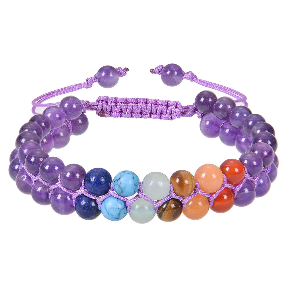 6mm Natural Double Layer Bracelet Adjustable Seven Color Stone Handmade  Amethyst bracelet