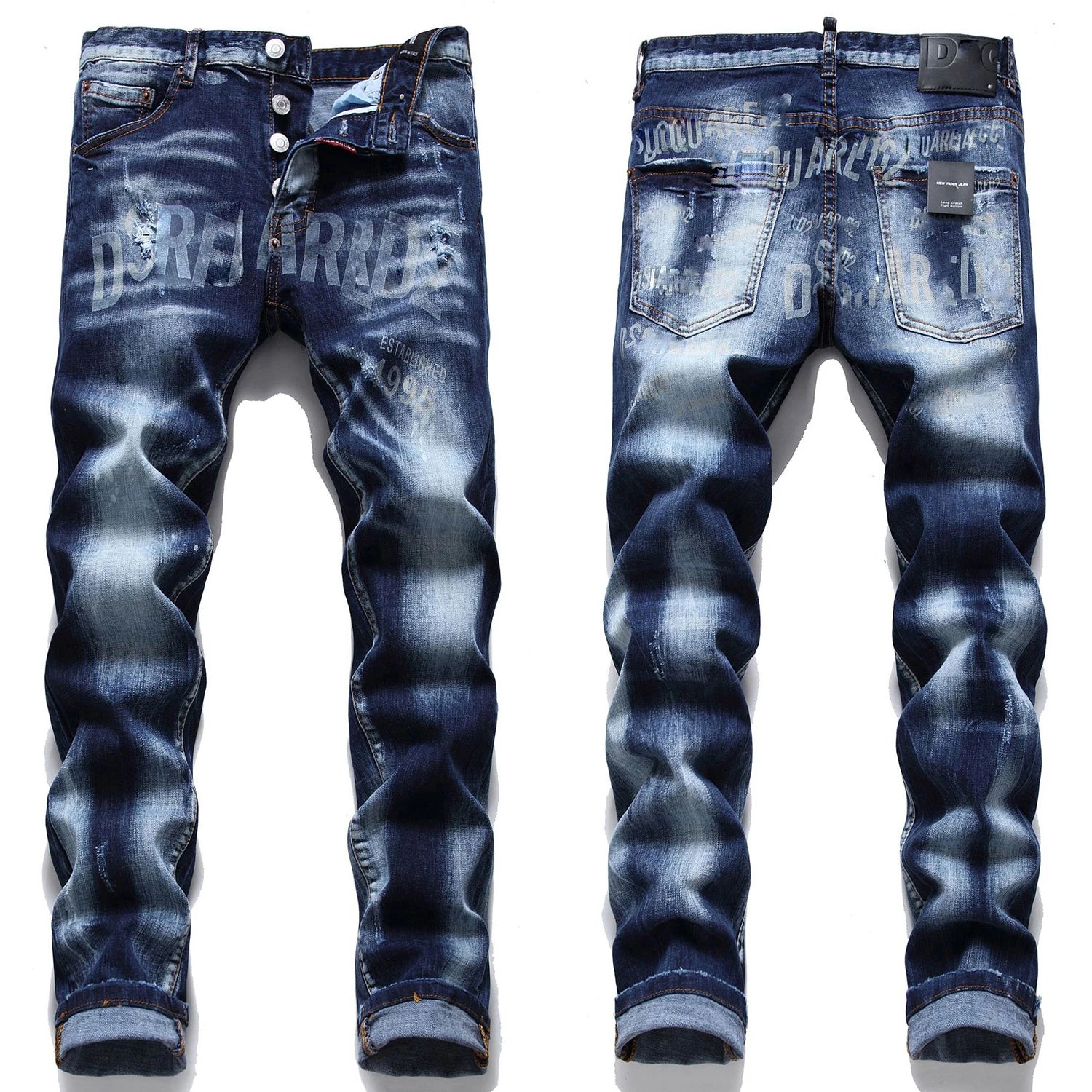 Lyxiga mäns slim-fit stretchblå jeansbyxor - 24 Timmar Deals
