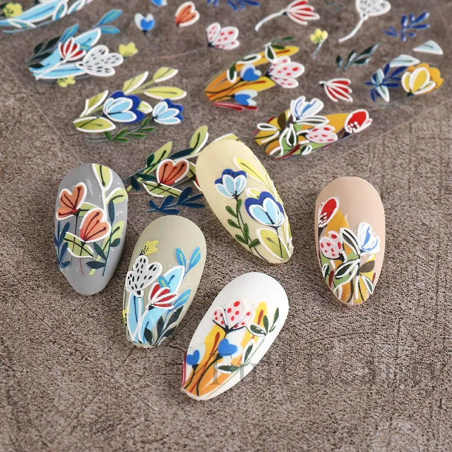 5D White Flower Embossed Nail Art Decals - 24 Timmar Deals
