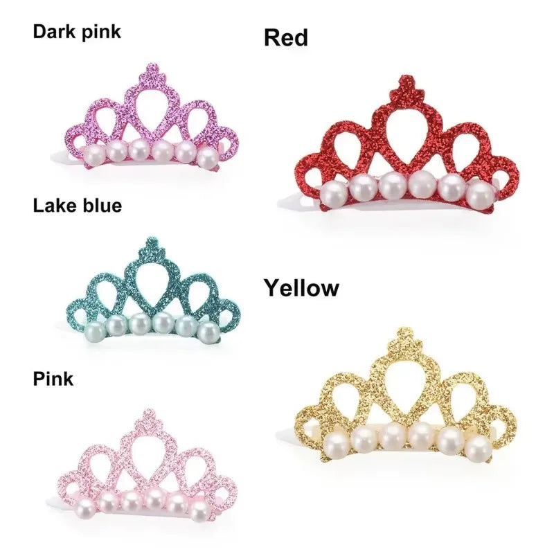 Valp Fake Pearl Crown Bow Hårklämma Söt Pet Head Decoration - 24 Timmar Deals