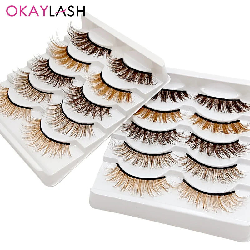 5 Pairs Mix Brown Colored Eyelashes 3D Natural Fluffy Coffee Color Lashes Extension Wholesale Supplies - 24 Timmar Deals