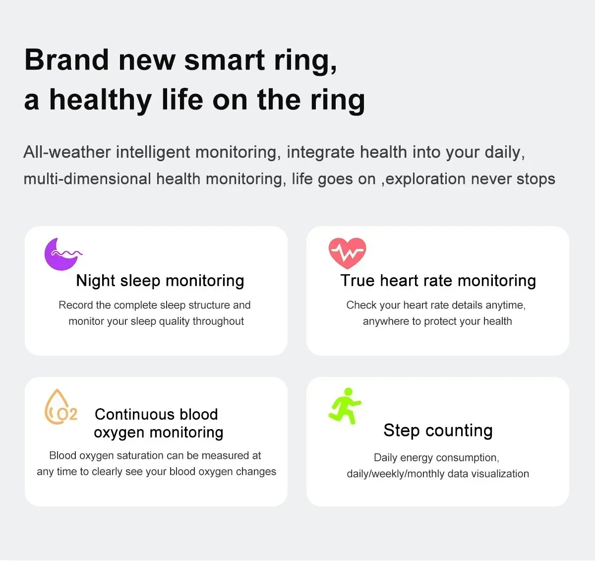 Smart Ring Steel Shell Sömnhälsoövervakning 3ATM Vattentät multisportlägesring för Xiaomi, Huawei, IOS - 24 Timmar Deals