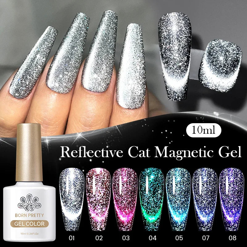 Reflekterande Cat Magnetic Gellack 10ML Silver Shinning Glitter Vernis Semi Permanent Soak Off Magnetic UV Gel - 24 Timmar Deals