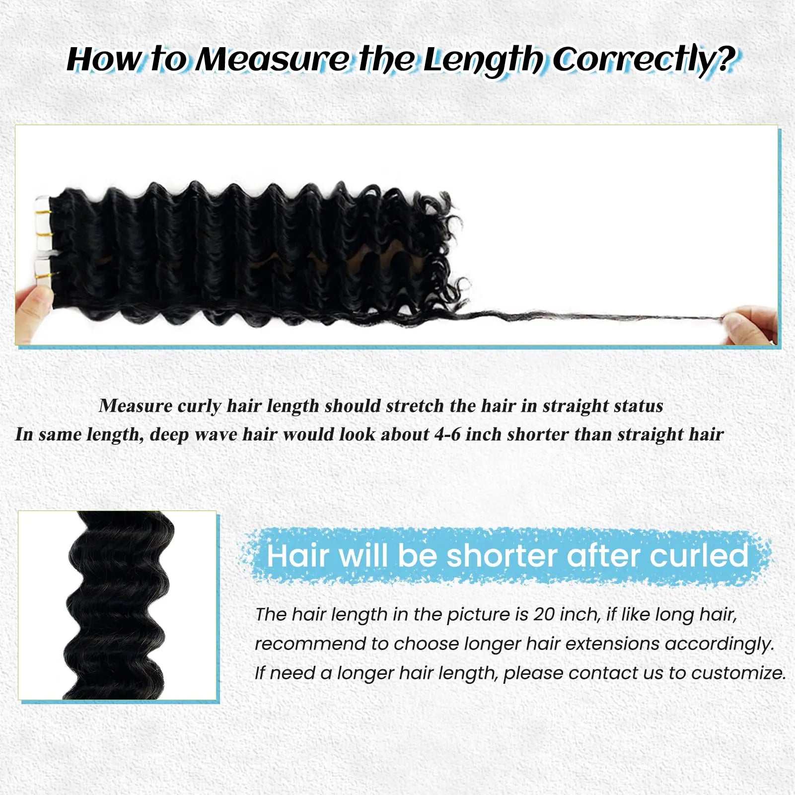 Tape In Human Hair Extensions Curly 100% Real Human Hair Extensions 26Inch Deep Wave 20st/pack - 24 Timmar Deals