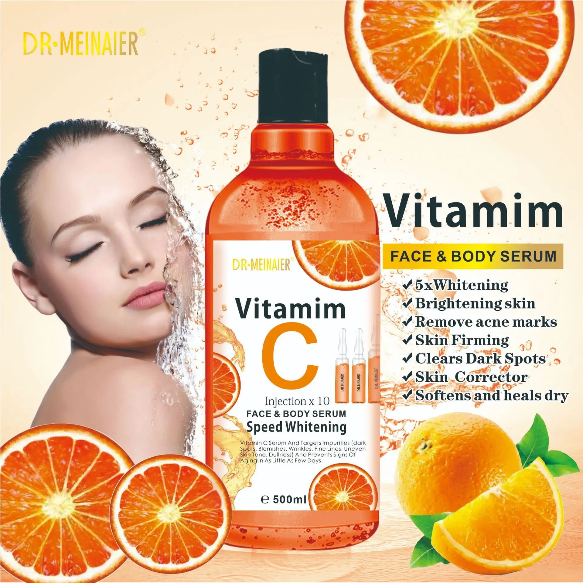 500ML Vitamin C AHA HYALURONIC& NICOTINAMIDE Face Serum - 24 Timmar Deals