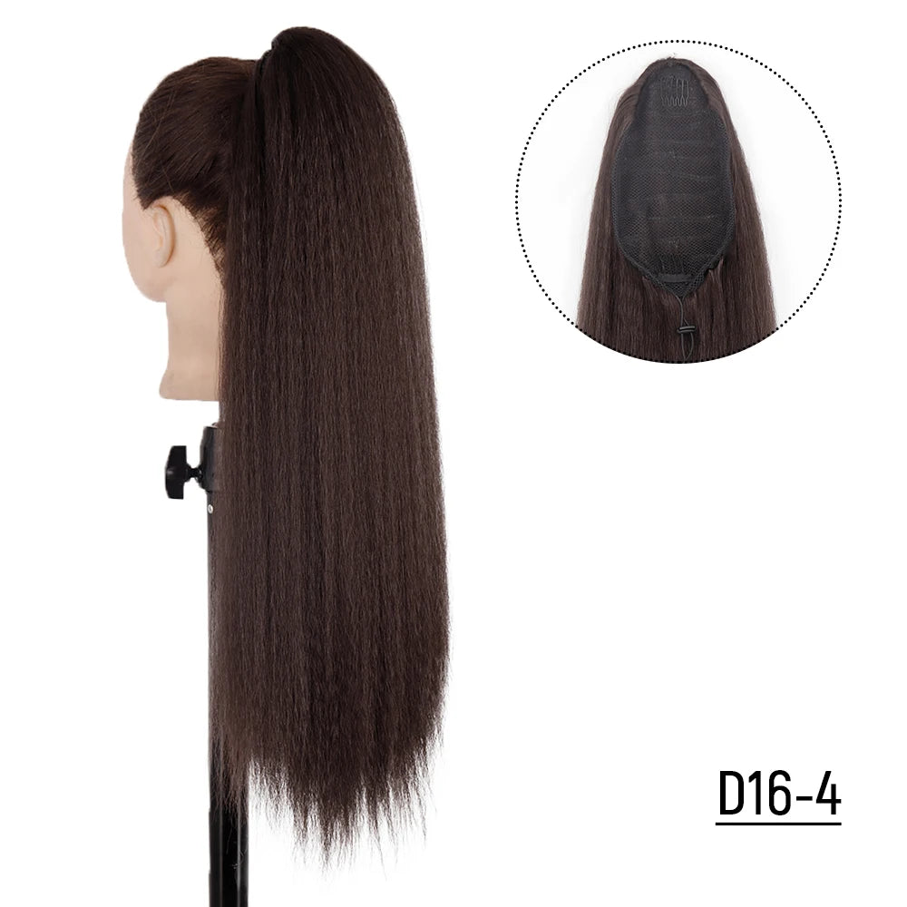 Syntetiska Långa Afro Yaki Rak Hästsvans Hårstycken Med Elastiskt Band Dragsko - 24 Timmar Deals