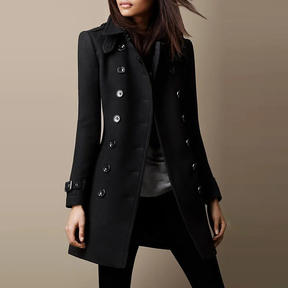Kvinnor Höst Vinter Mode Casual Coat Långärmad Trench Double Breasted Button Coat - 24 Timmar Deals