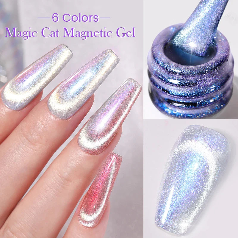 10ml Magic Cat Magnetic Gel Nail Polish Sparking Aurora Silver Effect Soak Off UV Gel Varnis Semi-Transparent - 24 Timmar Deals