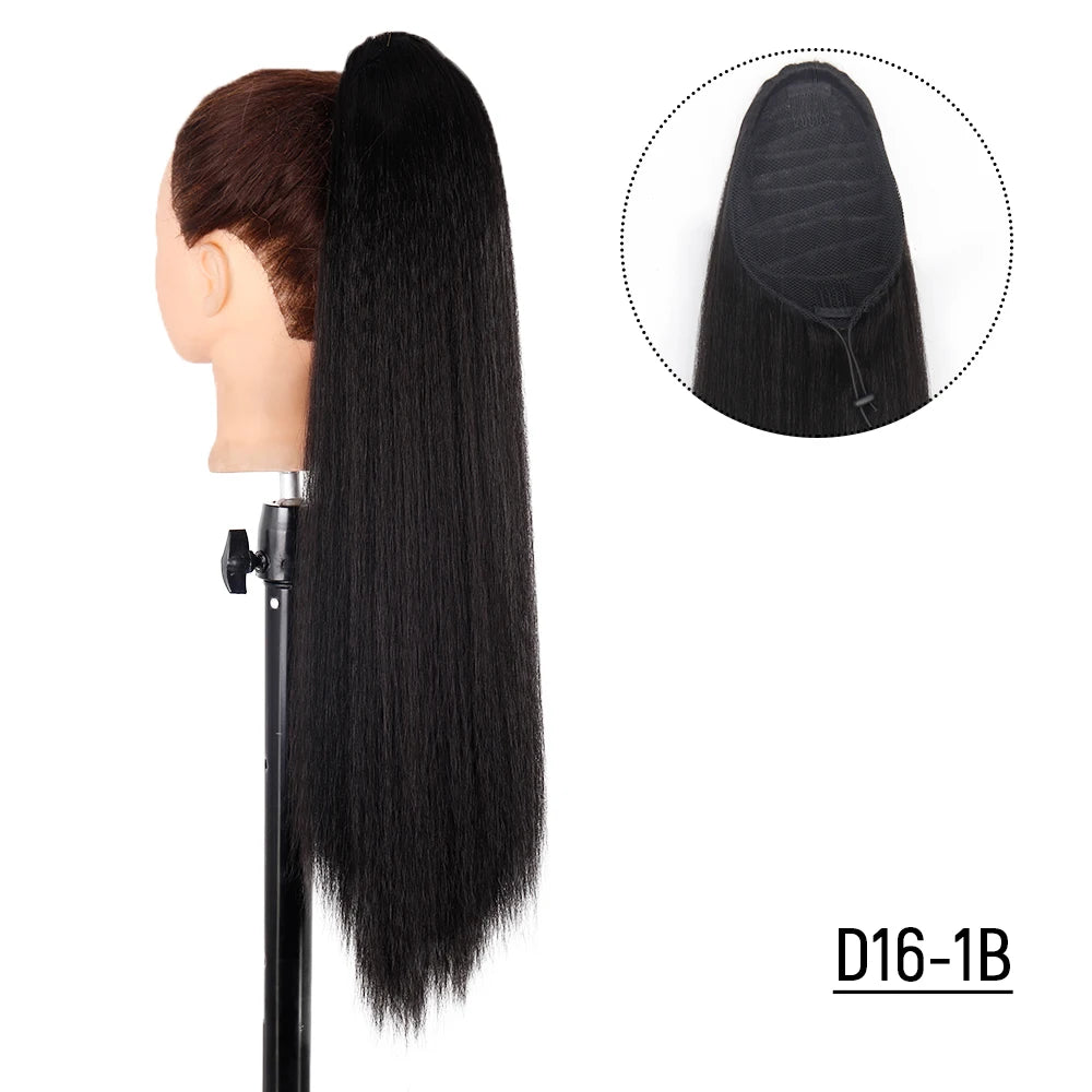 Syntetiska Långa Afro Yaki Rak Hästsvans Hårstycken Med Elastiskt Band Dragsko - 24 Timmar Deals