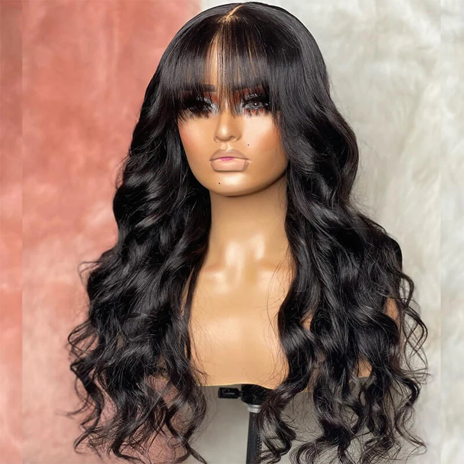 Body Wave människohår peruker med lugg Fringe peruk brasilianskt hår - 24 Timmar Deals
