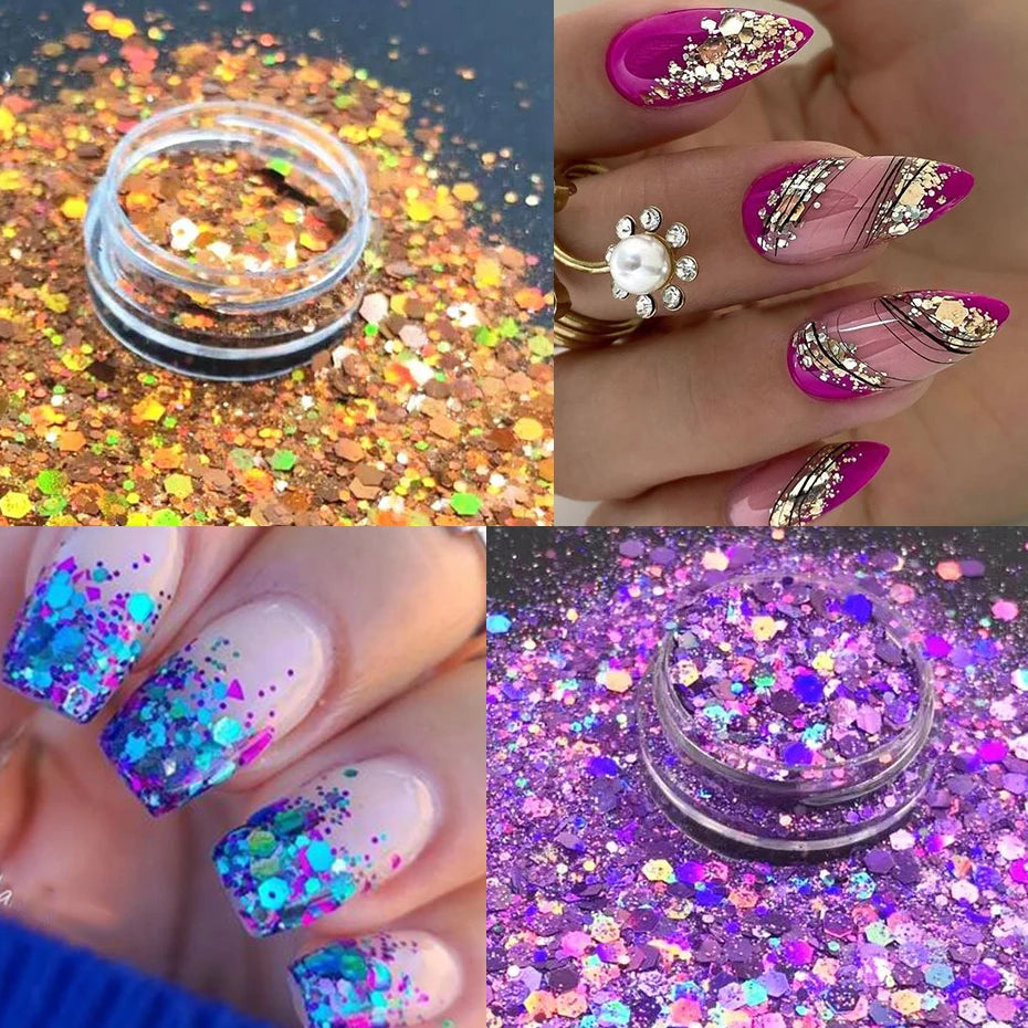 24 färger iriserande nageldekoration glitter paljetter set holografiska - 24 Timmar Deals