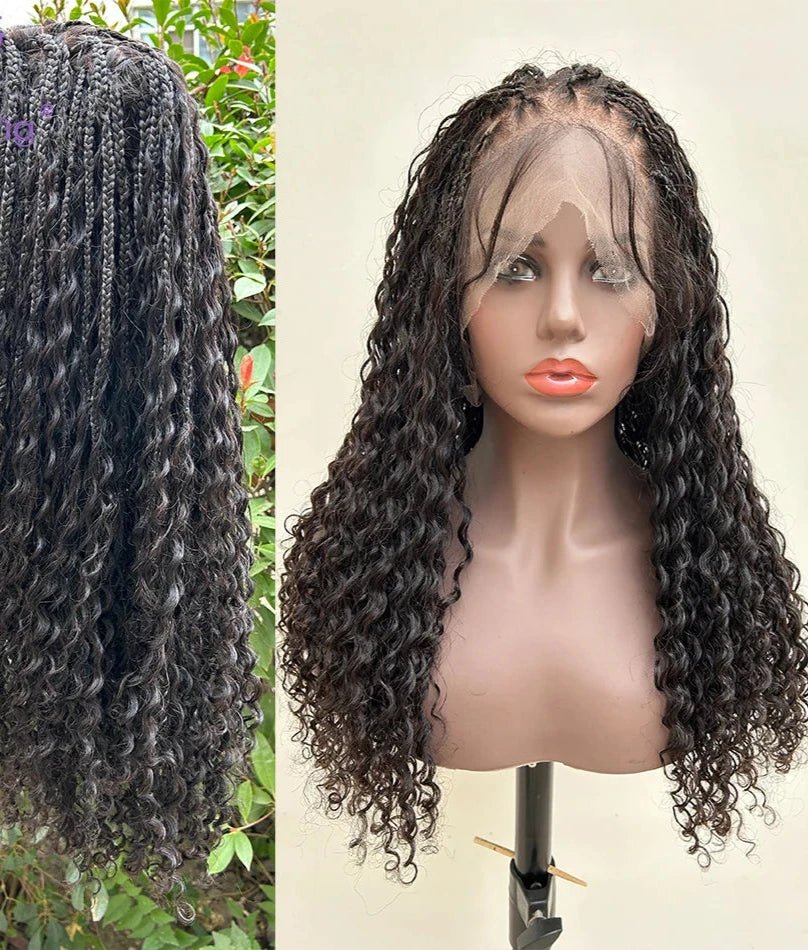 Human Hair Knotless Braided Wig Bohemian Full Lace 300% High Density Pre Plucked With Baby Hair Box Braids Wigs