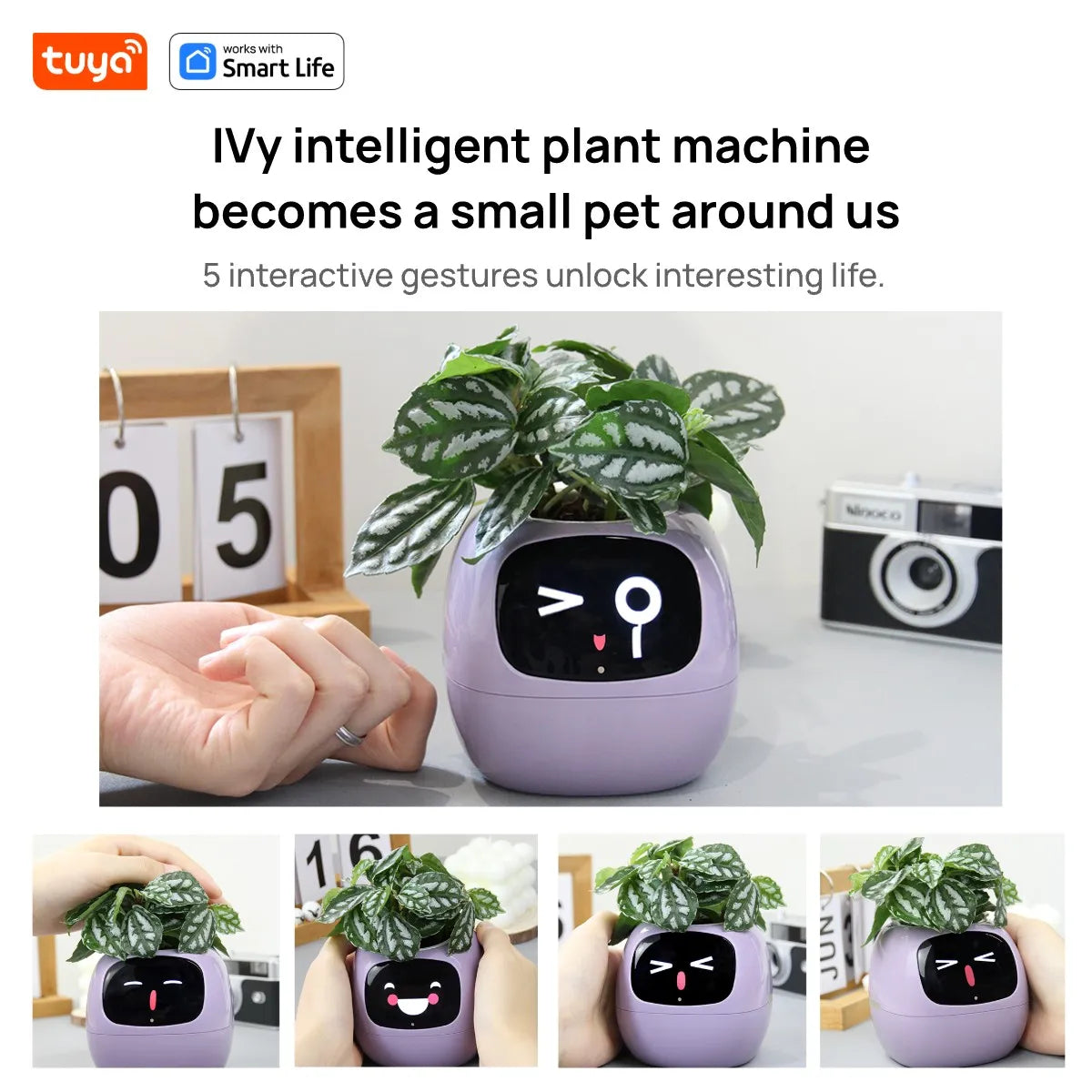 Tuya Ivy Smart Planter, Oändligt roligt över 49 rika uttryck, 7 smarta sensorer, AI-chips gör att odla växter enkelt och roligt - 24 Timmar Deals