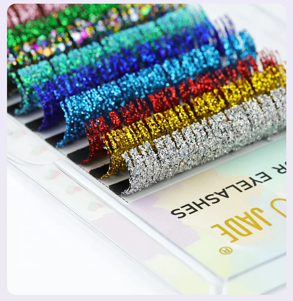 RUJADE Mix Color Glitter Lashes Fashion Shiny Colorful Russian Volume Individual Eyelash Extensions Colors Glitter Lashes Makeup - 24 Timmar Deals