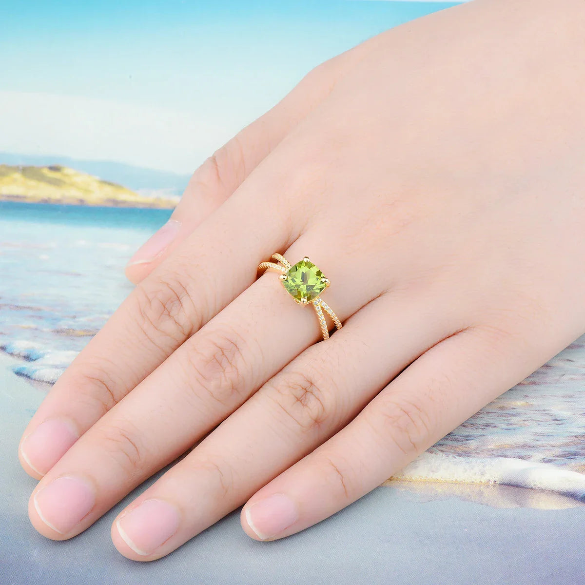 Peridot Sterling Silver Ringar Gulguldpläterade 2,5 karat äkta Peridot S925 smycken - 24 Timmar Deals