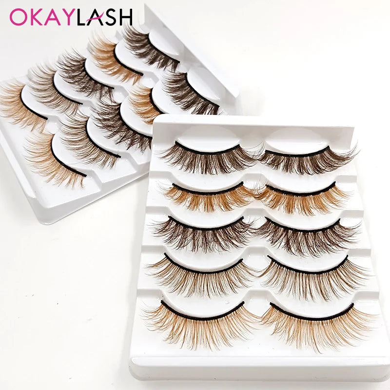 5 Pairs Mix Brown Colored Eyelashes 3D Natural Fluffy Coffee Color Lashes Extension Wholesale Supplies - 24 Timmar Deals