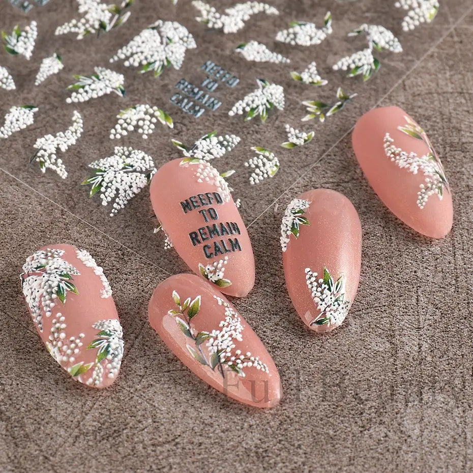5D White Flower Embossed Nail Art Decals - 24 Timmar Deals