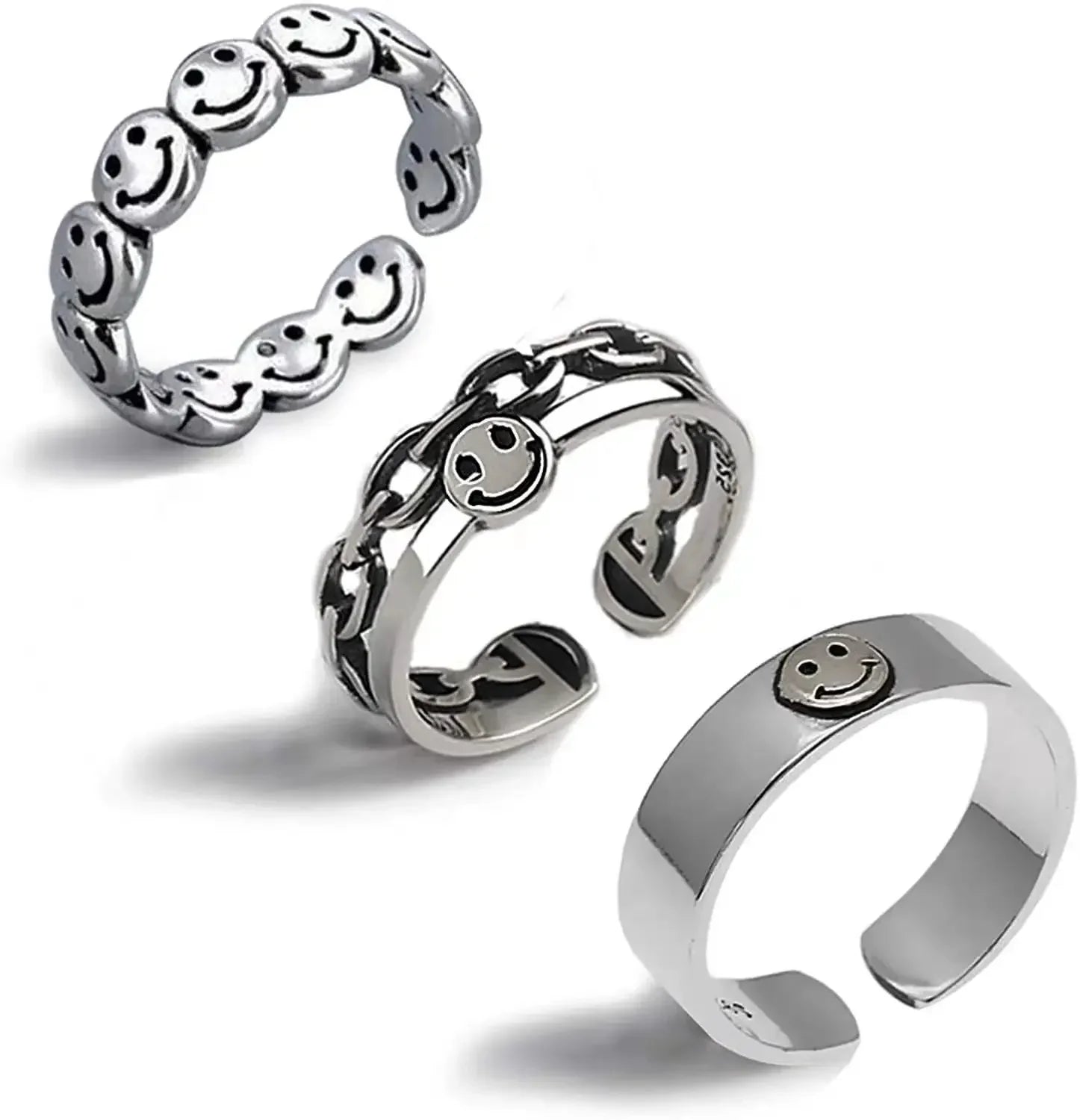 Retro Happy Faces Rings for Men Punk Style Circle Hollow Open Adjustable Smile Ring - 24 Timmar Deals