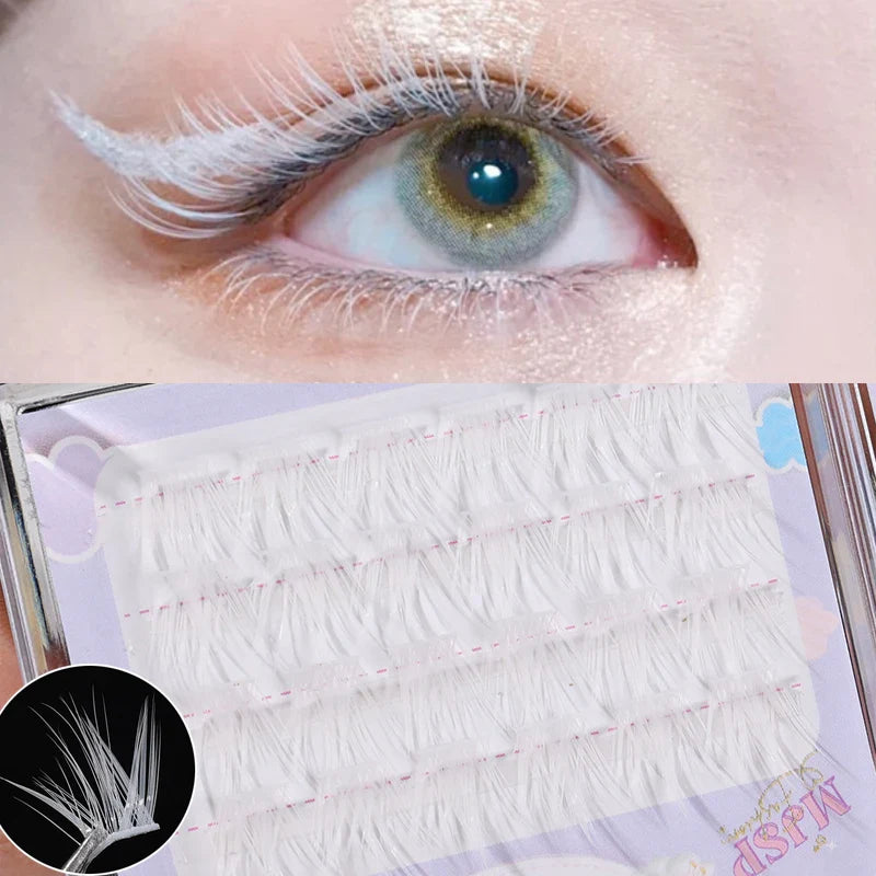 Colorful Bundles Individual Lashes White Blue Fluffy Eyelash Extension Natural Faux Mink Lash DIY Cluster False Eyelashes Makeup - 24 Timmar Deals