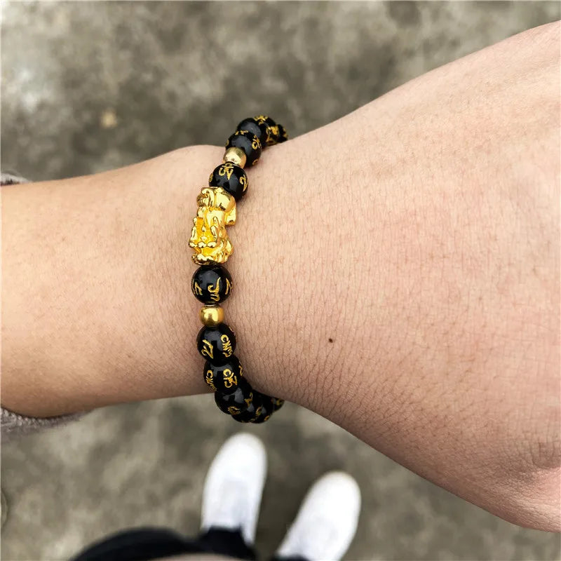 Fengshui Pixiu Armband Naturlig Obsidian Stone Beads Armband För Rikedom Lycka till - 24 Timmar Deals