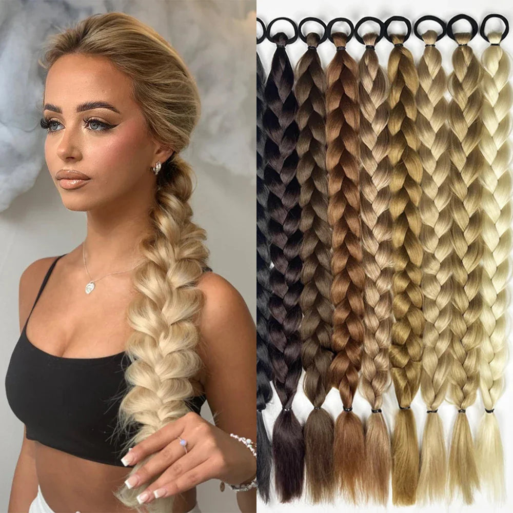 Syntetisk Long Twist Braid Hästsvansförlängningar med gummiband 24 tum - 24 Timmar Deals