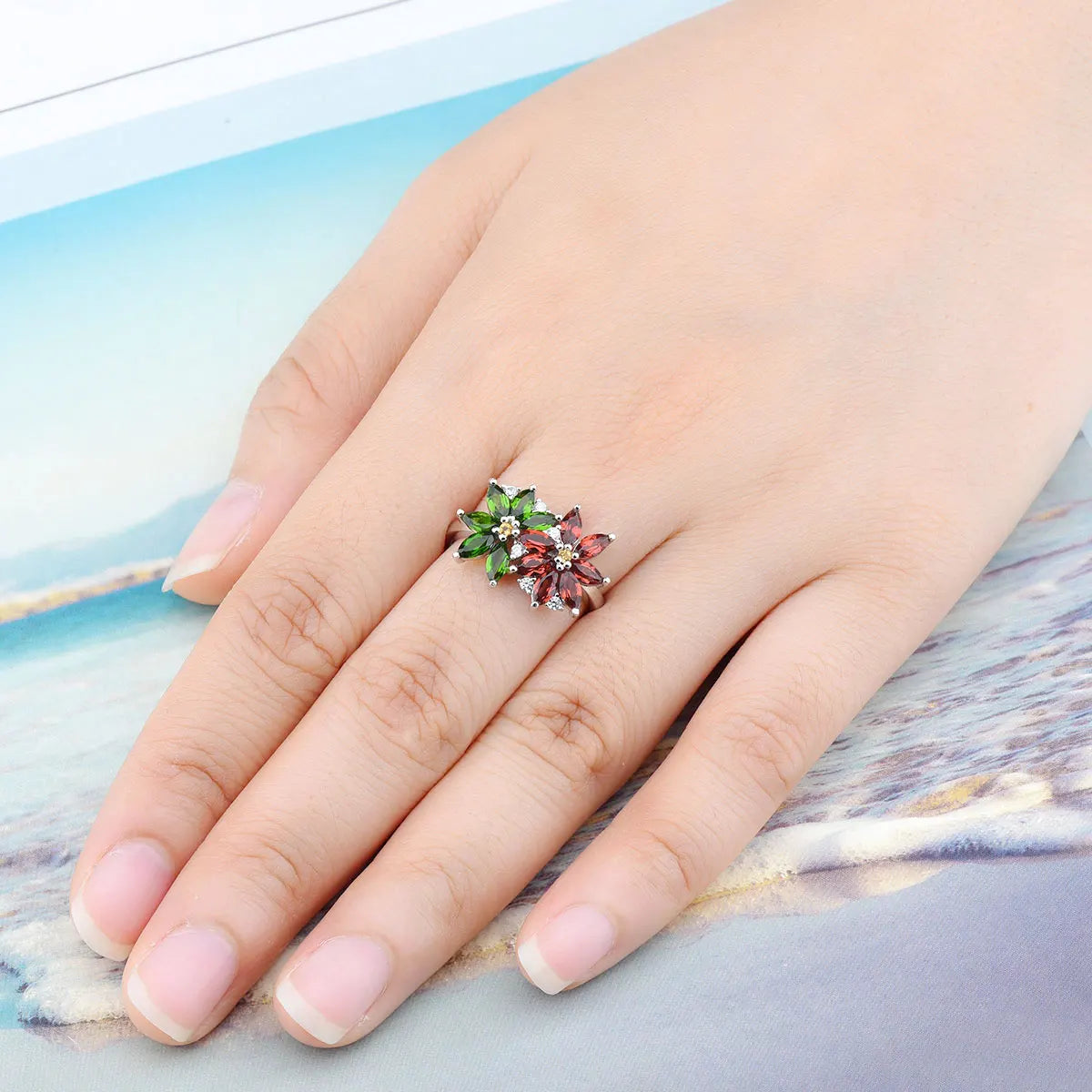 Diopsid Granat Solid Silver Dam Ring 2,2 karat Ädelsten - 24 Timmar Deals