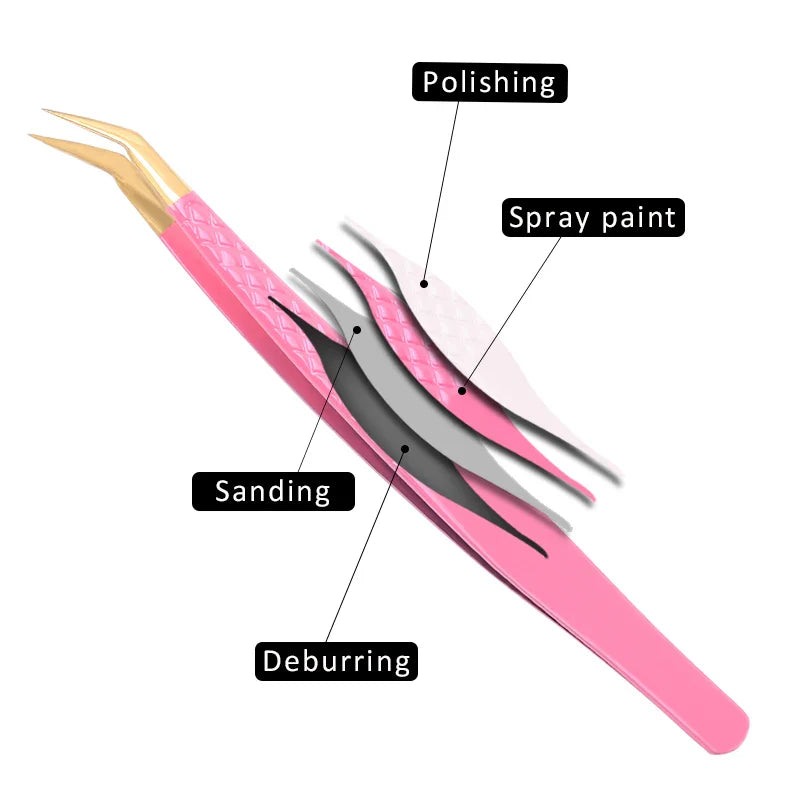 2 ST Ögonfranspincettset Professionellt ögonfransförlängningsverktyg i rostfritt stål Guld Antistatisk pincettförvaringslåda - 24 Timmar Deals