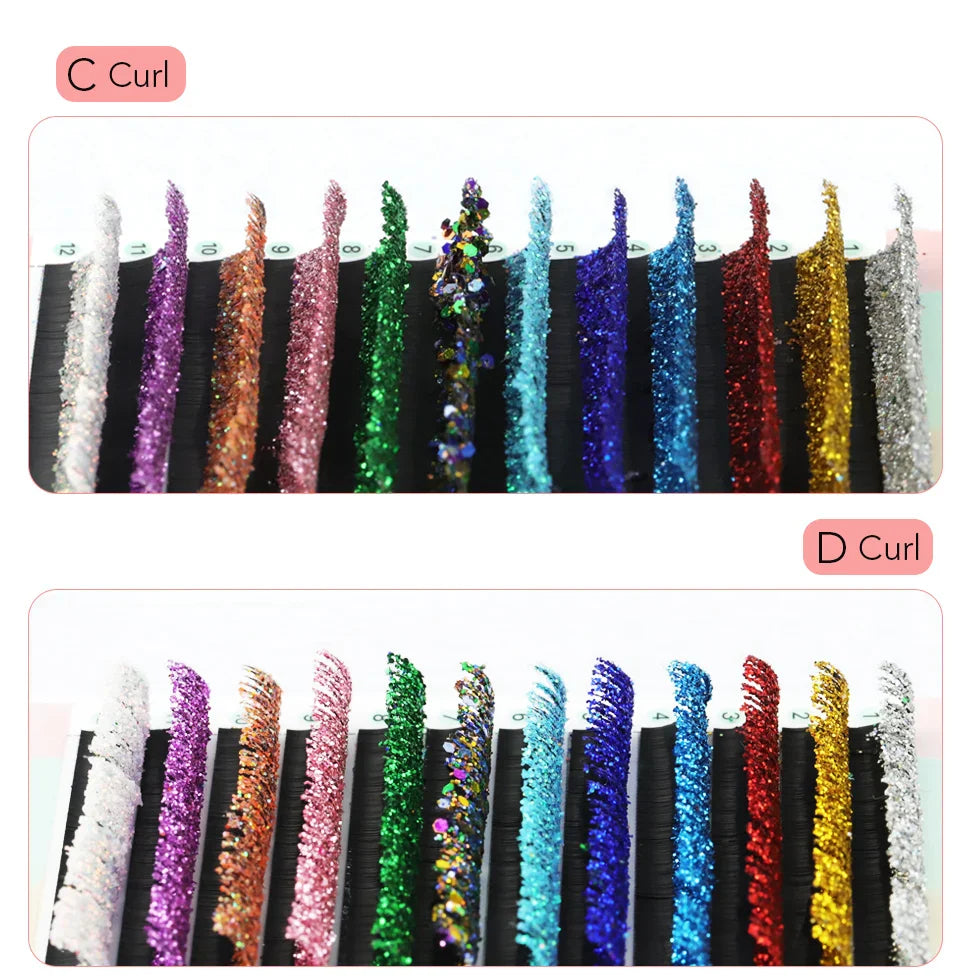 RUJADE Mix Color Glitter Lashes Fashion Shiny Colorful Russian Volume Individual Eyelash Extensions Colors Glitter Lashes Makeup - 24 Timmar Deals