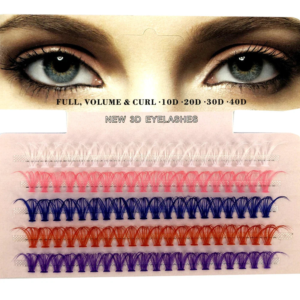 Blue Purple Mix Colored Lashes Cluster Eyelash Extension Natural Long 40D Volume Effect Faux Bunche Individual Makeup Cilias - 24 Timmar Deals