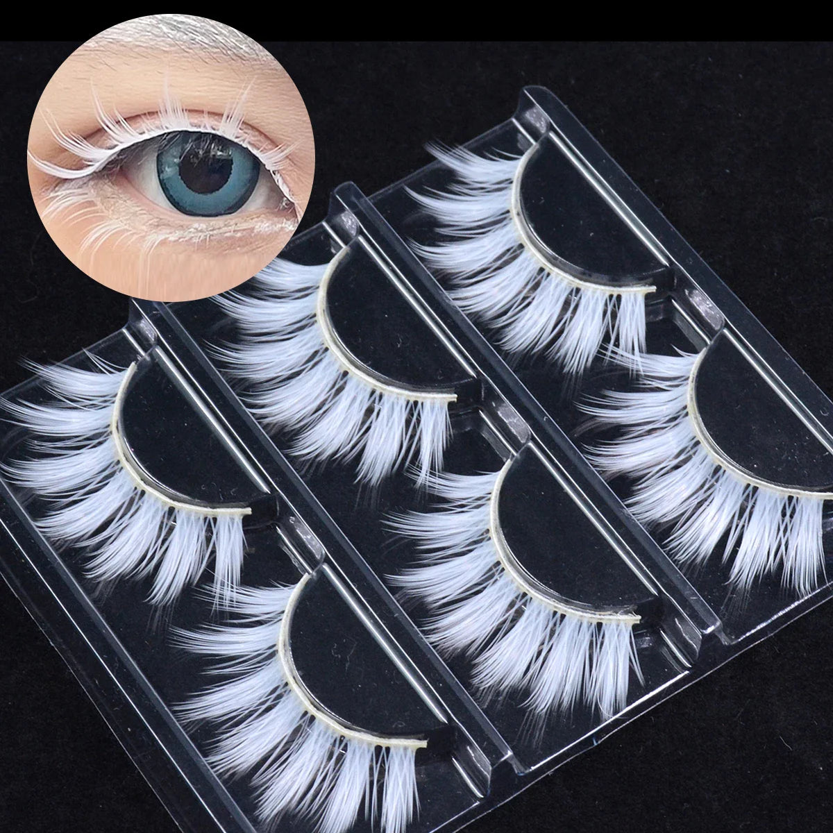 3 Pairs White Eyelashes Fluffy Lace Colored False Lashes - 24 Timmar Deals