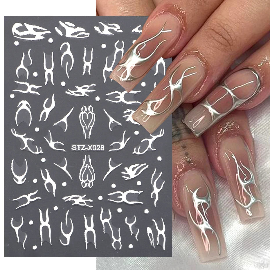 3D Metall Silver Flame Nail Stickers Bronzing Chrome - 24 Timmar Deals