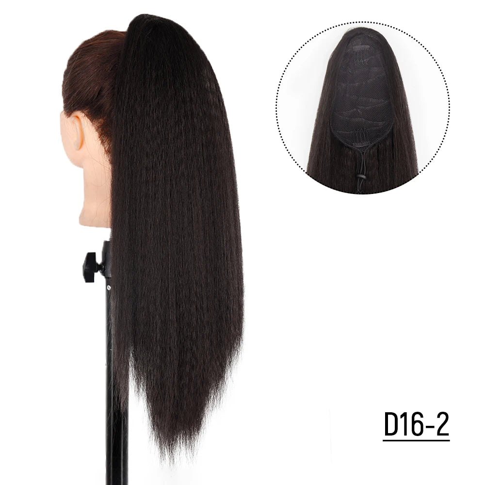 Syntetiska Långa Afro Yaki Rak Hästsvans Hårstycken Med Elastiskt Band Dragsko - 24 Timmar Deals