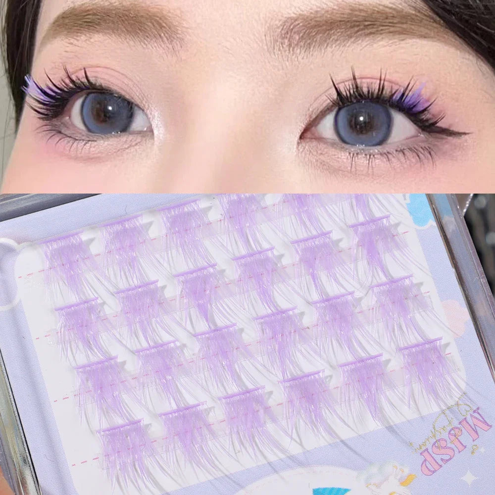 Colorful Bundles Individual Lashes White Blue Fluffy Eyelash Extension Natural Faux Mink Lash DIY Cluster False Eyelashes Makeup - 24 Timmar Deals