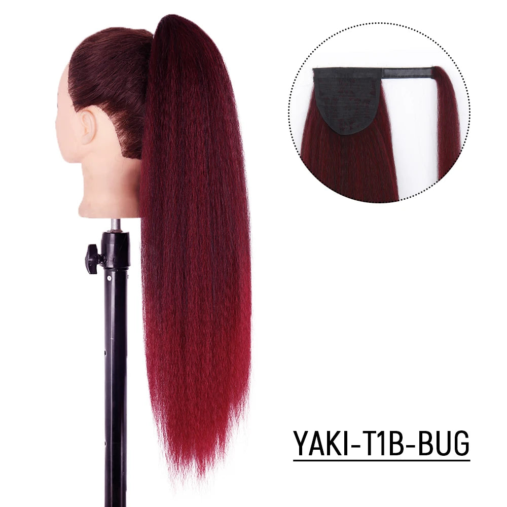 Syntetiska Långa Afro Yaki Rak Hästsvans Hårstycken Med Elastiskt Band Dragsko - 24 Timmar Deals