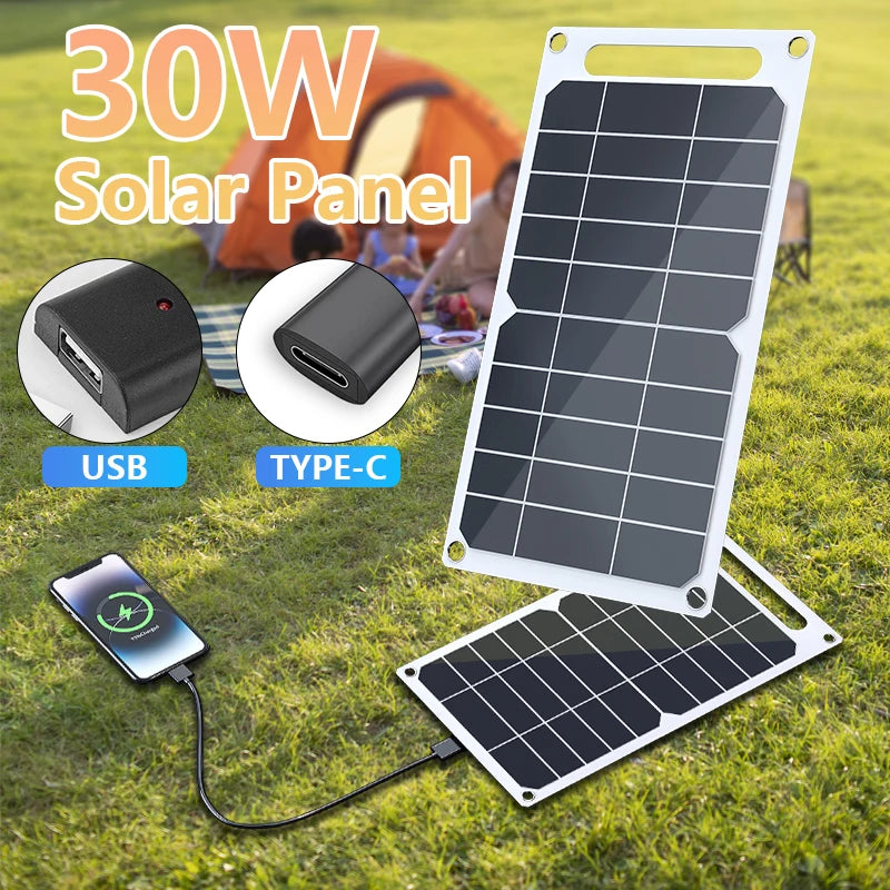 30W Solpanel Med USB Vattentät Utomhusvandring och Camping Bärbart Batteri Mobiltelefon Laddningsbank Laddningspanel 6,8V - 24 Timmar Deals