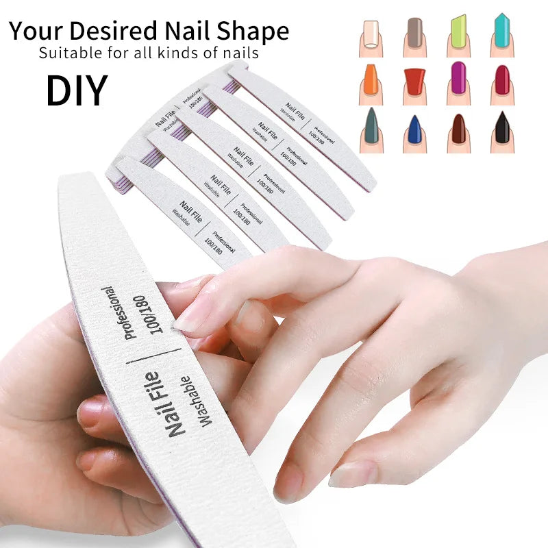 Nail File 100 to 180 Professional Tools Emery for Manicure Lime 240 Sandpaper Gel Polishing Files for Nails Buffers Set Polisher - 24 Timmar Deals